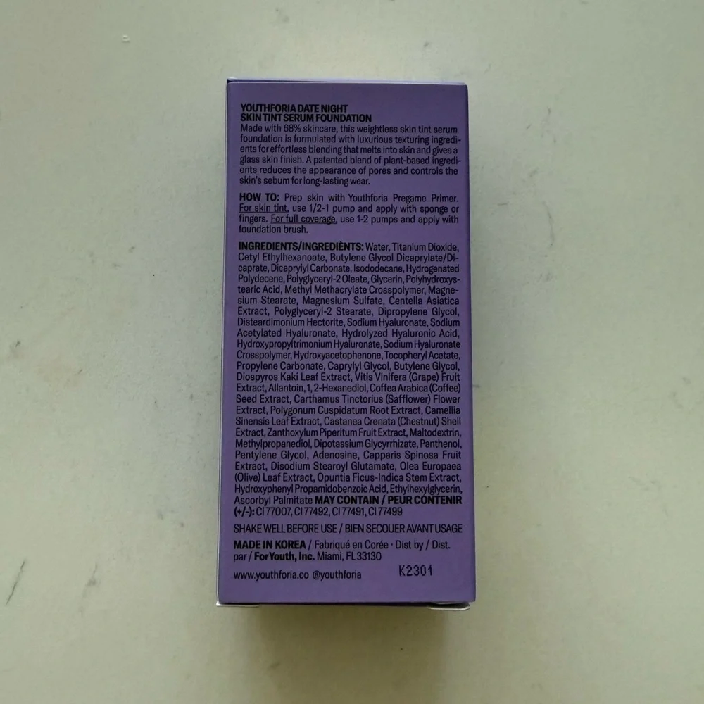 Youthforia Date Night Skin Tint Serum Foundation - 245 Light to‎ Light Med - NWB